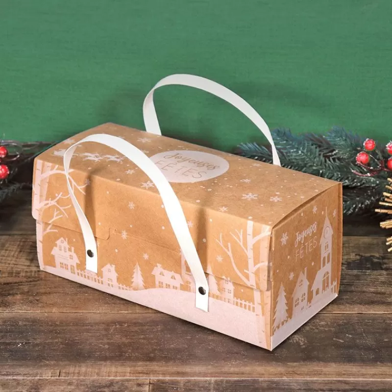 Cerf Dellier Boite A Bûche Kraft A Poignées Decor Village Outlet