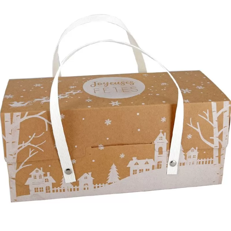 Cerf Dellier Boite A Bûche Kraft A Poignées Decor Village Outlet