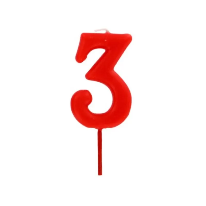 Cerf Dellier Bougie Anniversaire Chiffre 3 Rouge Patisdecor New