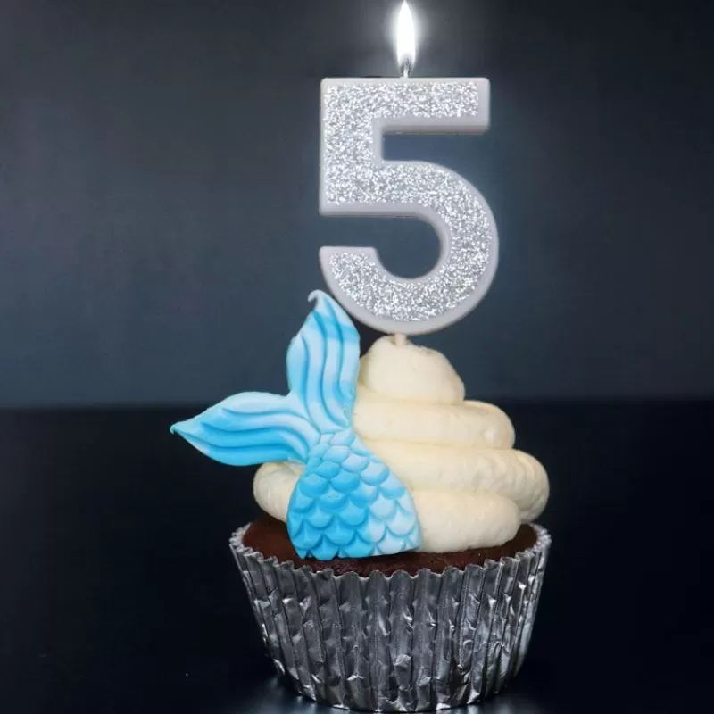 Cerf Dellier Bougie Argentee Pailletee Chiffre 5 Patisdecor Sale