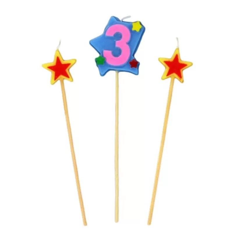 Cerf Dellier Bougies Chiffre 3 Et Etoiles Sur Pique Patisdecor Shop
