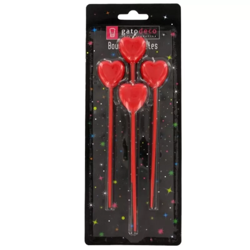 Cerf Dellier Bougies Coeurs Rouges Sur Pique Haute Patisdecor (X 4) Cheap