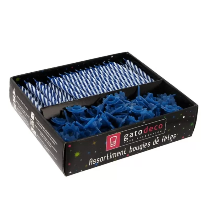Cerf Dellier Bougies Torsadees 6 Cm Et Bobeches Bleues Patisdecor (Par 125) Clearance