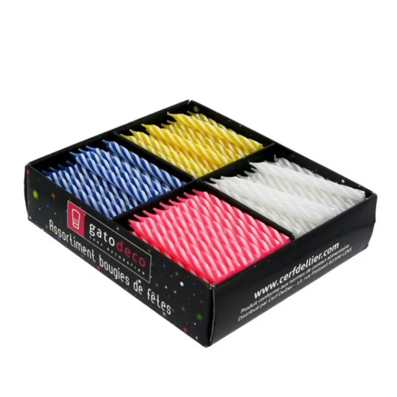 Cerf Dellier Bougies Torsadees 6 Cm Fines Assorties Patisdecor (X 250) New