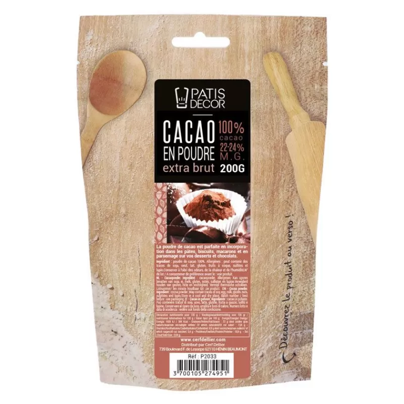 Cerf Dellier Cacao En Poudre Extra Brut Patisdecor 200 G
