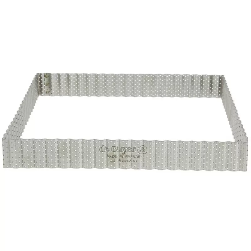 Cerf Dellier Cadre A Tarte Carre Cannele Et Perfore Inox H 3 Cm - 23 X 23 Cm De Buyer
