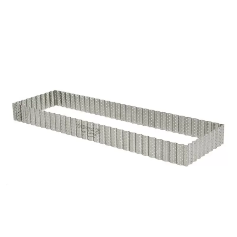 Cerf Dellier Cadre A Tarte Rectangulaire Cannele Et Perfore Inox H 3 Cm - 35 X 10 Cm De Buyer