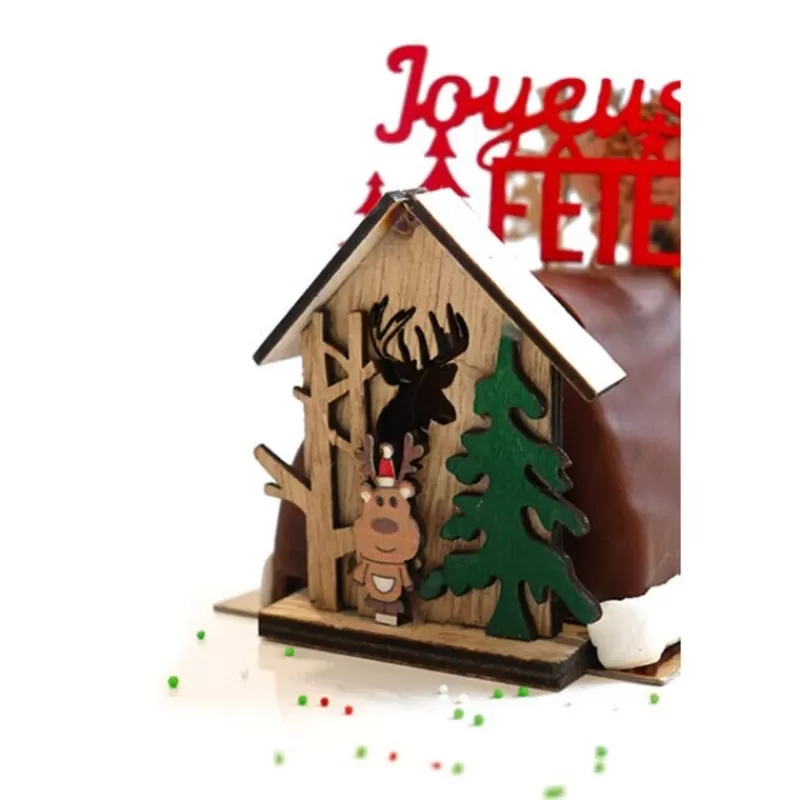 Cerf Dellier Cake Topper En Bois Chalet De Noël Renne Patisdecor New