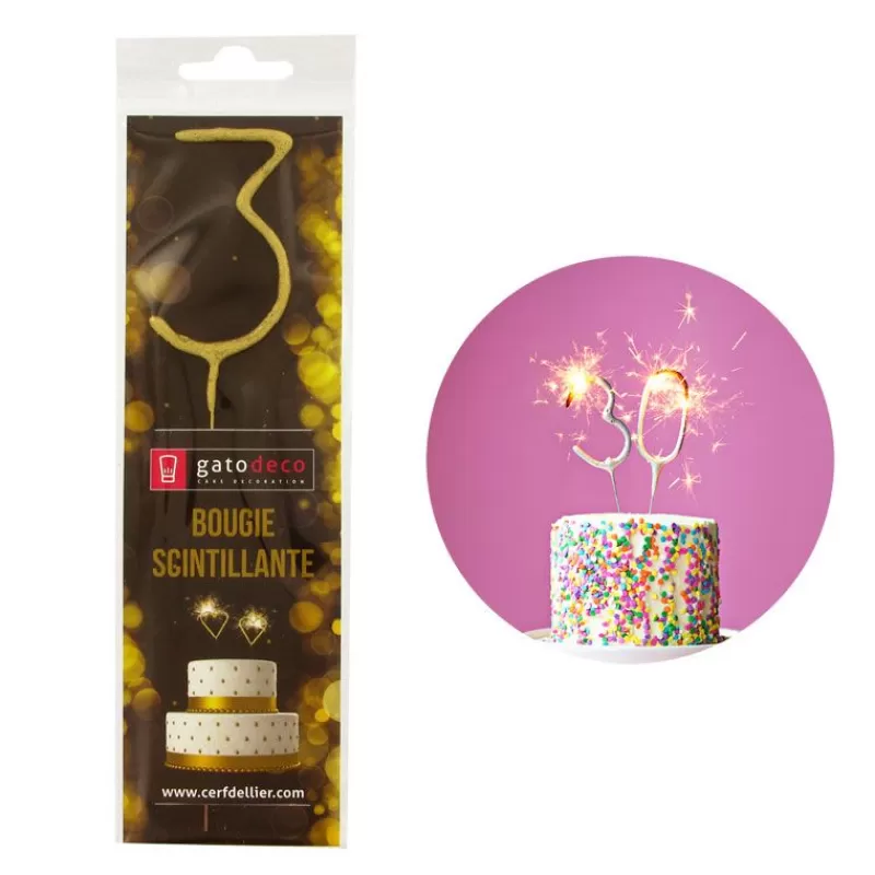 Cerf Dellier Cierge Magique Dore Chiffre 3 Patisdecor Hot