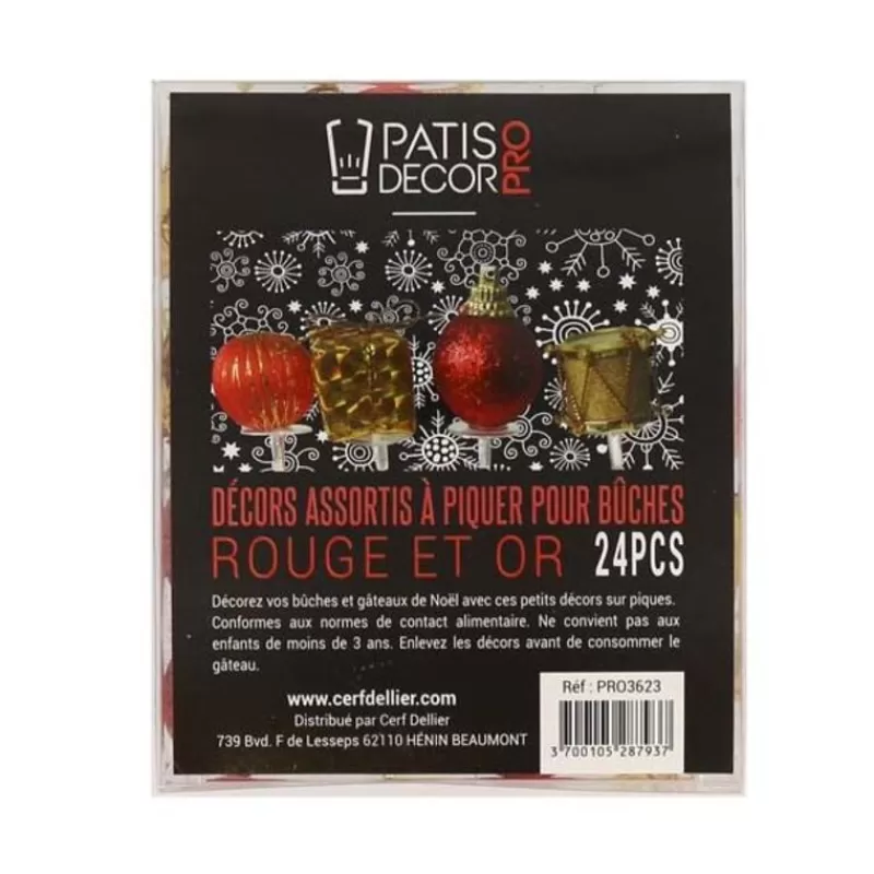Cerf Dellier Décors Assortis Rouge Argent A Piquer Sur Bûches (X24) Store