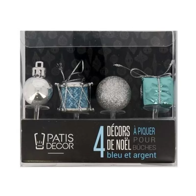 Cerf Dellier Décors De Noël Assortis Bleu Argent Sur Pique (X4) Fashion