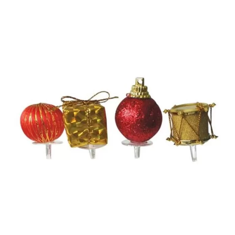 Cerf Dellier Décors De Noël Assortis Rouge Dore Sur Pique (X4) Hot