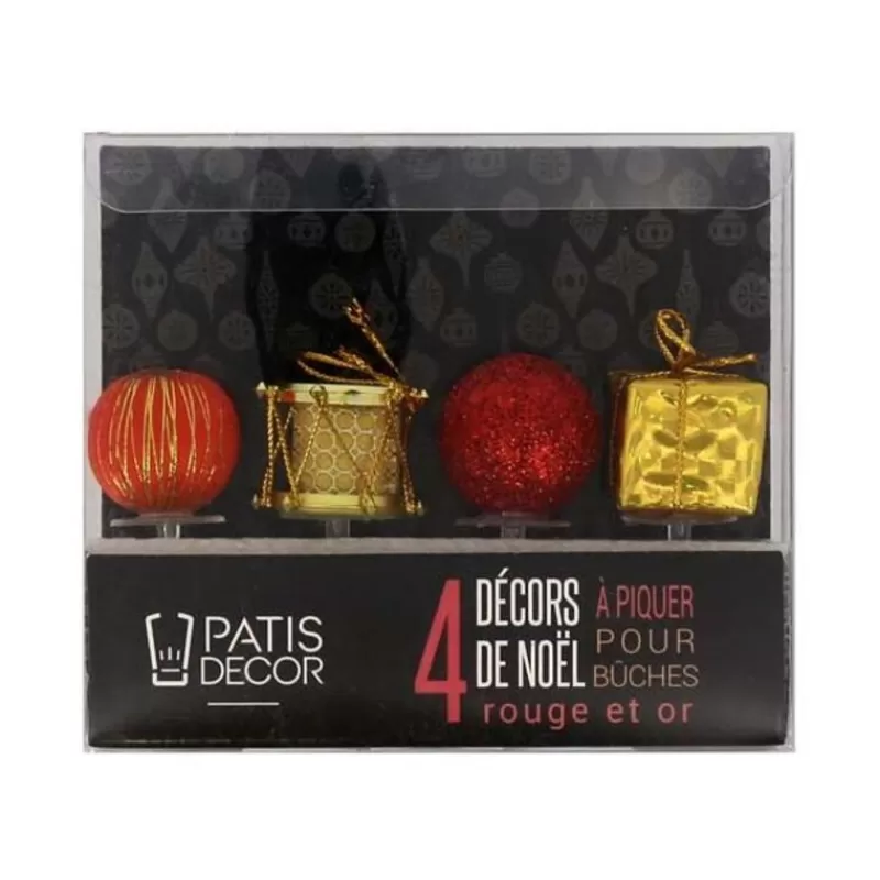 Cerf Dellier Décors De Noël Assortis Rouge Dore Sur Pique (X4) Hot