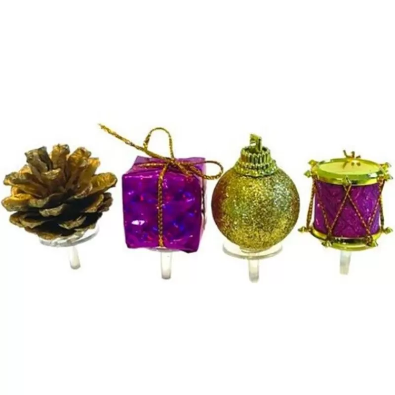 Cerf Dellier Décors De Noël Assortis Violet Dore Sur Pique (X4) Flash Sale