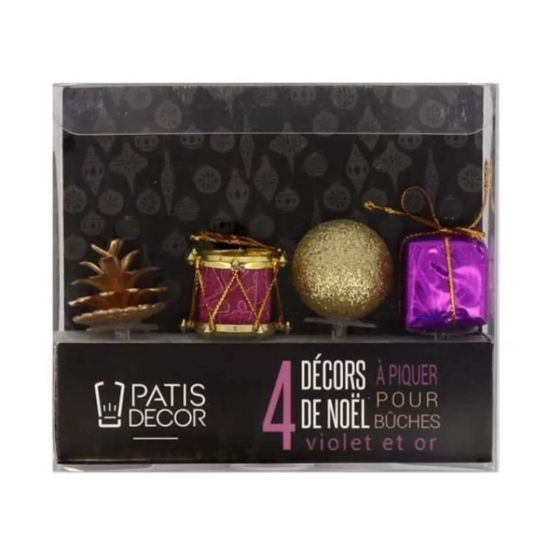 Cerf Dellier Décors De Noël Assortis Violet Dore Sur Pique (X4) Flash Sale