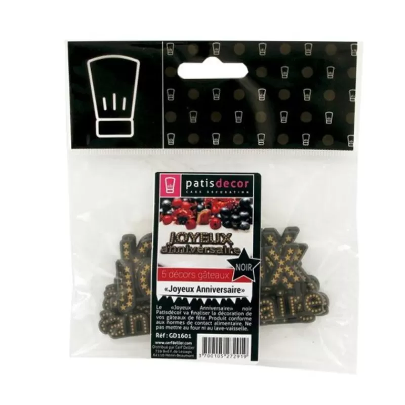 Cerf Dellier Decor Joyeux Anniversaire Noir Patisdecor (X5) New