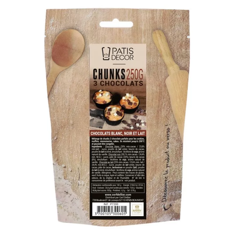 Cerf Dellier Melange De Chunks Aux 3 Chocolats 250 G Patisdecor