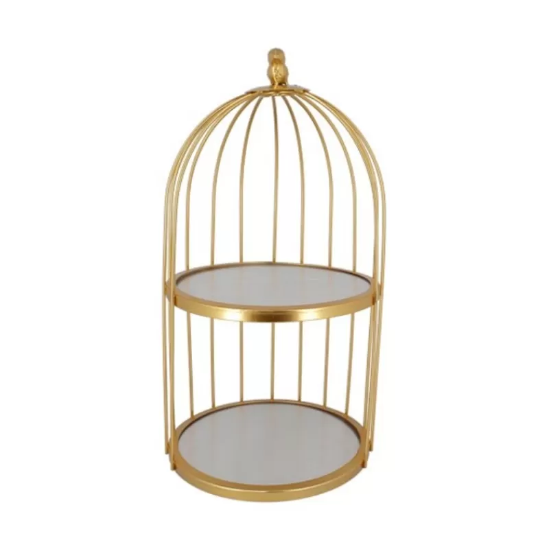 Cerf Dellier Presentoir Cage A Oiseaux Dore 2 Etages Patisdecor 20 Cm Cheap