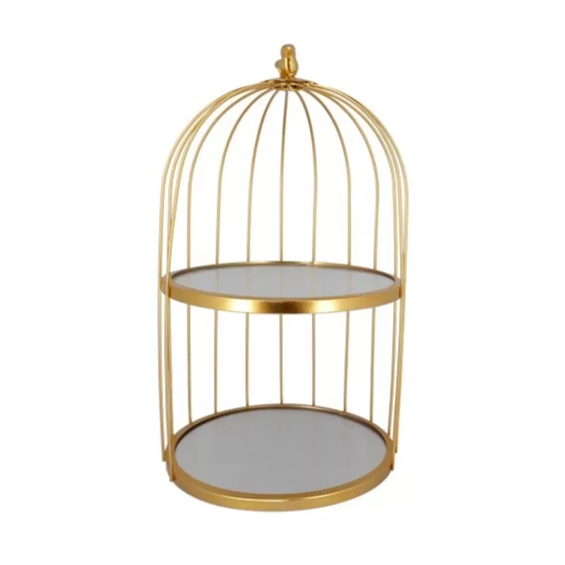 Cerf Dellier Presentoir Cage A Oiseaux Dore 2 Etages Patisdecor 25 Cm Cheap