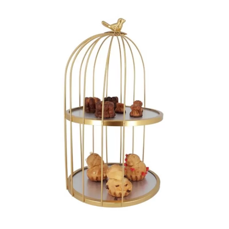 Cerf Dellier Presentoir Cage A Oiseaux Dore 2 Etages Patisdecor 25 Cm Cheap