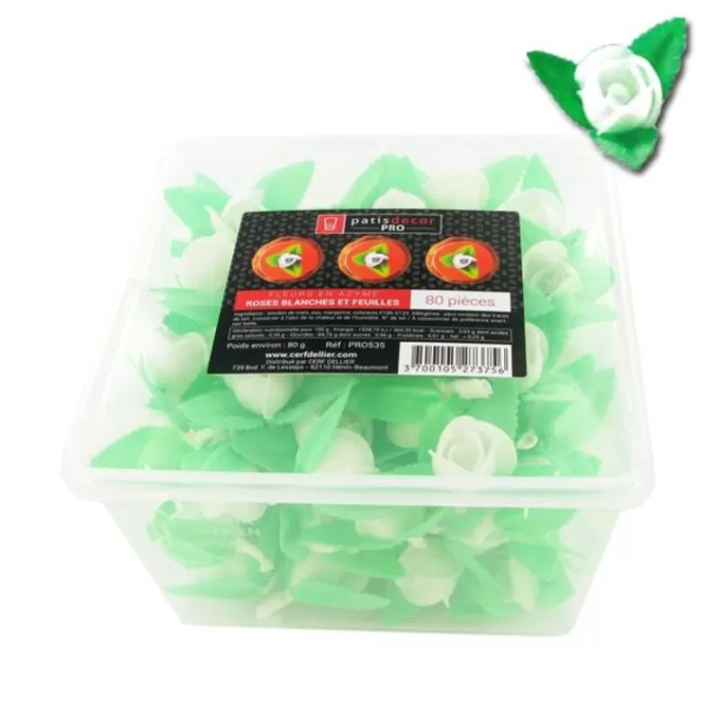 Cerf Dellier Roses Blanches Et Feuilles En Azyme Patisdecor Pro (X80) Cheap