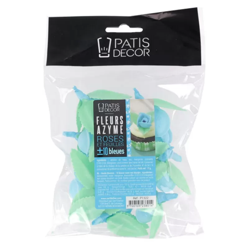 Cerf Dellier Roses Bleues Avec Feuilles Patisdecor X10 Flash Sale