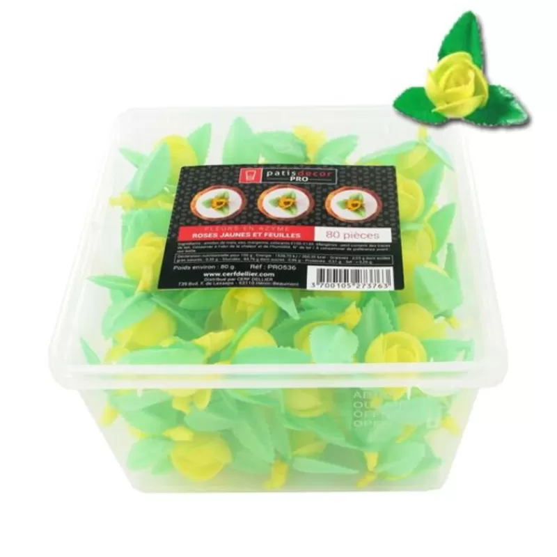 Cerf Dellier Roses Jaunes Et Feuilles En Azyme Patisdecor Pro (X80) Flash Sale