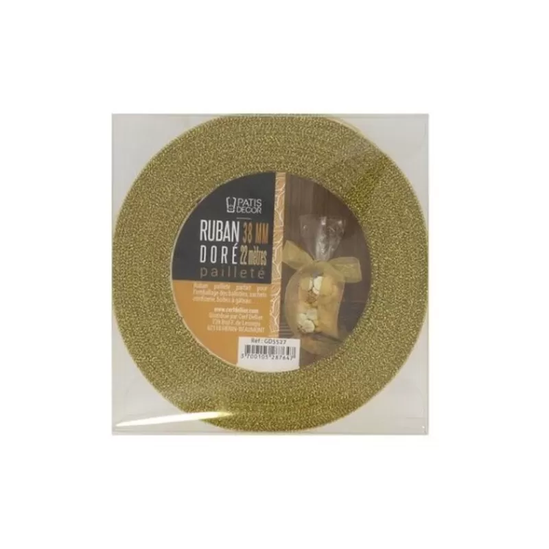 Cerf Dellier Ruban Dore Paillete 38 Mm (22 M) Patisdecor Discount
