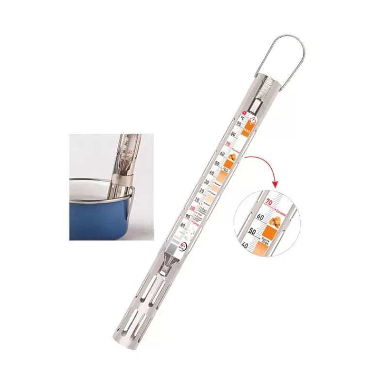 Cerf Dellier Thermomètre Confiseur Gaine Inox +80 +200C Avec Zones Couleurs Fashion